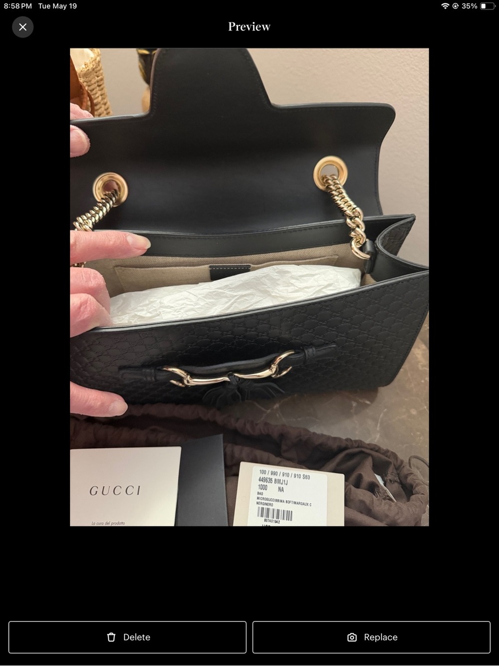 Gucci Black Leather Shoulder Bag with Gold Chain Hardware